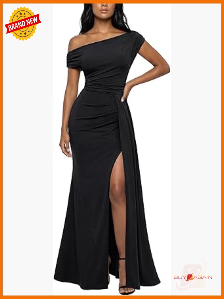 Sexy One Shoulder Ruched Split Mermaid Maxi Dress Formal Evening Gown